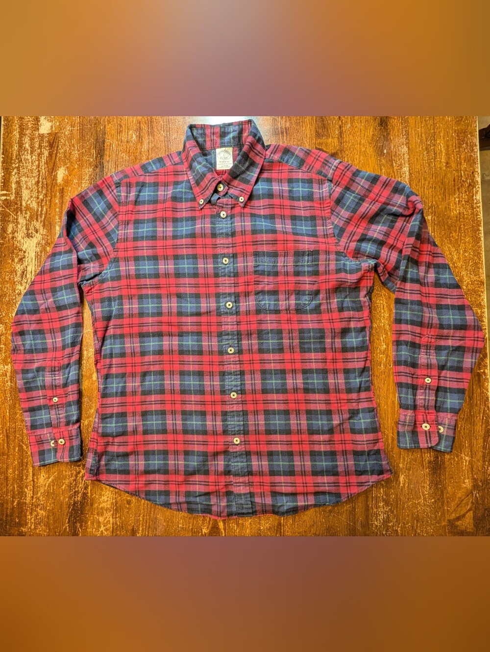 Brooks Brothers Flannel Button Down Shirt Mens L Red Blue Plaid Comfort Casual